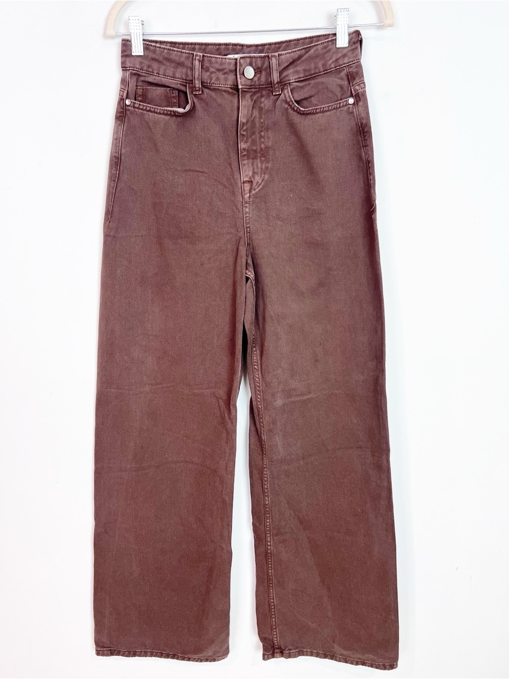 ZARA BROWN WIDE LEG HIGH RISE JEANS ZIP FLY WOMENS SZ 4